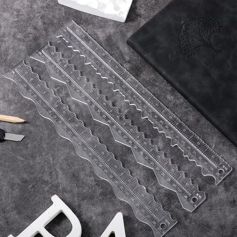 Deckled Edge Paper Cutter, 3 Pcs 12 Inch Irregular Cutting Ruler Plastic Paper Craft Ruler Edges Measuring Tool, Wavy Line Jagged Paper Edge Cutter for Office, Paper Crafts Drawing Scrapbook in Saudi Arabia