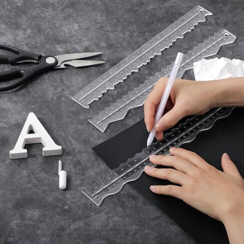 Deckled Edge Paper Cutter, 3 Pcs 12 Inch Irregular Cutting Ruler Plastic Paper Craft Ruler Edges Measuring Tool, Wavy Line Jagged Paper Edge Cutter for Office, Paper Crafts Drawing Scrapbook in Saudi Arabia