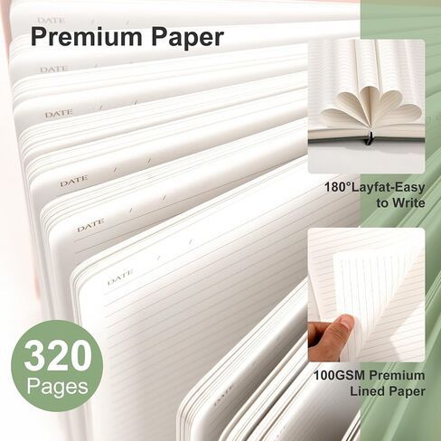 CAGIE Lined Journal for Women 320 Pages 100gsm Thick Journals for Writing, Diary for Women A5 Writing Journal for Work Travel Butterfly Notebook with Pocket, 5.7 x 8.3 Inches, Beige in Saudi Arabia