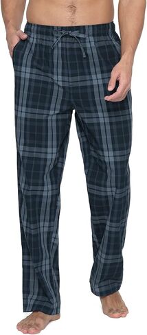 LAPASA Men's 100% Cotton Woven Plaid Pajama Pants Lounge Sleepwear Pj Lightweight Bottoms Soft Drawstring and Pockets M38 in Kuwait