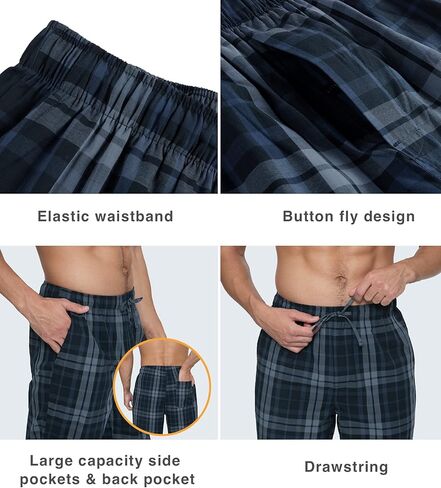 LAPASA Men's 100% Cotton Woven Plaid Pajama Pants Lounge Sleepwear Pj Lightweight Bottoms Soft Drawstring and Pockets M38 in Kuwait