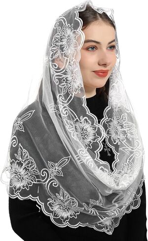 Bozidol Lace Mantilla Church Veil - Rectangular Shape Head Coverings Lace Veils Church Chapel Veils Black Gold in Saudi Arabia