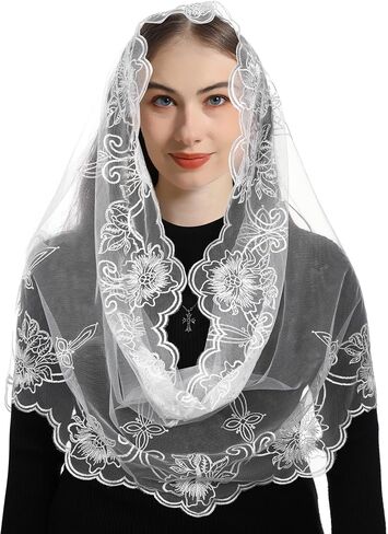 Bozidol Lace Mantilla Church Veil - Rectangular Shape Head Coverings Lace Veils Church Chapel Veils Black Gold in Saudi Arabia