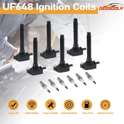6 قطع من ملفات الإشعال UF-648 و97390 شمعات إشعال إيريديوم متوافقة مع دورانجو جورني جراند كارافان/جراند شيروكي رانجلر/رام بروماستر 1500/2500/3500 يستبدل #C1791 in Kuwait