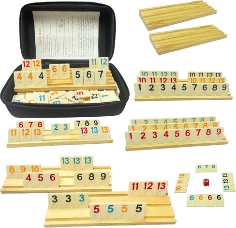 2-8 Players Rummy Game with 8 Wooden Racks, 214 Melamine Tiles, Premium Portable Case, Tile Board Games for Adults, Travel, Easter Bastket Stuffers, Easter Gifts for Men Women Dad Mom in Saudi Arabia
