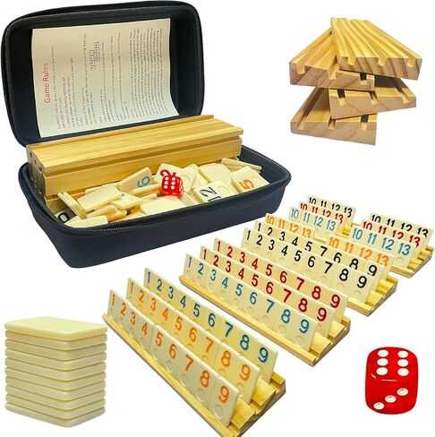 2-8 Players Rummy Game with 8 Wooden Racks, 214 Melamine Tiles, Premium Portable Case, Tile Board Games for Adults, Travel, Easter Bastket Stuffers, Easter Gifts for Men Women Dad Mom in Saudi Arabia