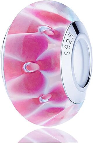 Original Murano Glass Charms for Pandora Bracelets, Authentic 925 Sterling Silver Charms for Bracelets, Murano Flowers Charms, Glass Beads fit Pandora Style Bracelet for Women in Kuwait