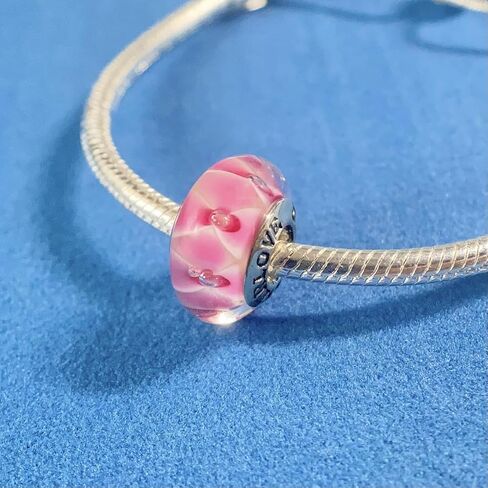 Original Murano Glass Charms for Pandora Bracelets, Authentic 925 Sterling Silver Charms for Bracelets, Murano Flowers Charms, Glass Beads fit Pandora Style Bracelet for Women in Kuwait