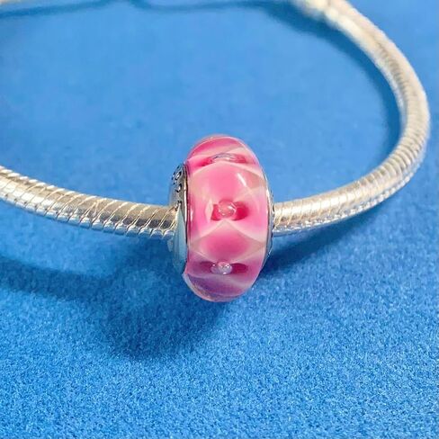 Original Murano Glass Charms for Pandora Bracelets, Authentic 925 Sterling Silver Charms for Bracelets, Murano Flowers Charms, Glass Beads fit Pandora Style Bracelet for Women in Kuwait