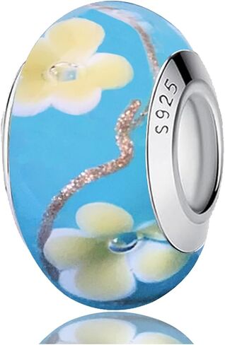 Original Murano Glass Charms for Pandora Bracelets, Authentic 925 Sterling Silver Charms for Bracelets, Murano Flowers Charms, Glass Beads fit Pandora Style Bracelet for Women in Kuwait