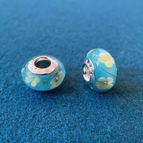 Original Murano Glass Charms for Pandora Bracelets, Authentic 925 Sterling Silver Charms for Bracelets, Murano Flowers Charms, Glass Beads fit Pandora Style Bracelet for Women in Kuwait