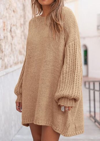 PRETTYGARDEN المرأة 2024 بلوفر شتوي البلوزات طويلة فانوس الأكمام Crewneck مكتنزة متماسكة مترهل سترة اللباس in Saudi Arabia