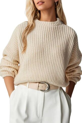 Women's Fall Cropped Sweaters 2024 Trendy Puff Long Sleeve Ribbed Knit Crewneck Soft Pullover Sweater Jumper Tops in Kuwait