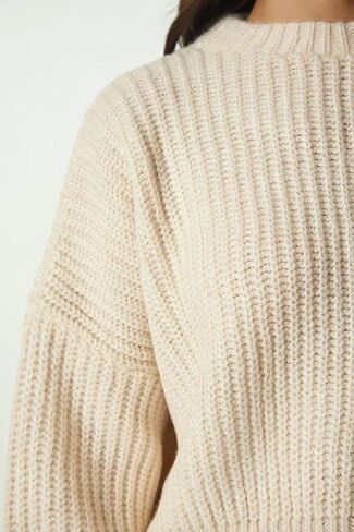 Women's Fall Cropped Sweaters 2024 Trendy Puff Long Sleeve Ribbed Knit Crewneck Soft Pullover Sweater Jumper Tops in Kuwait