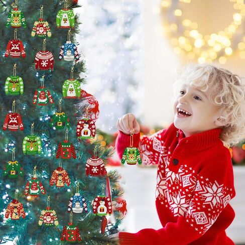 Outus 24 Pcs Xmas Ugly Sweater Diamond Painting Keychain 5D Sweater DIY Diamond Painting Keychains Decorative Double Sided Diamond Key Chain Kit Pendant Crafts Making for Christmas Party Decor in Saudi Arabia
