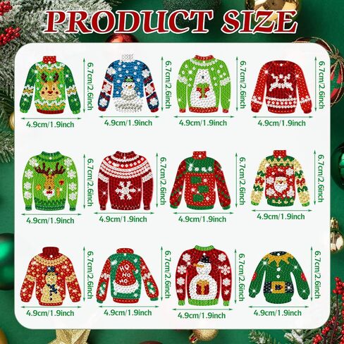 Outus 24 Pcs Xmas Ugly Sweater Diamond Painting Keychain 5D Sweater DIY Diamond Painting Keychains Decorative Double Sided Diamond Key Chain Kit Pendant Crafts Making for Christmas Party Decor in Saudi Arabia