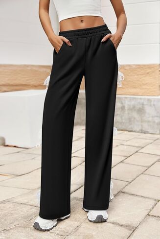 Yousify Wide Leg Sweatpants for Women Y2K Side Tie Bow Elastic High Waisted Baggy Long Pants with Pockets in Saudi Arabia
