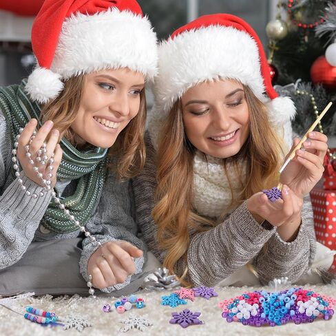 48 Set Winter Snowflake Craft Kits Snowflake Necklace Craft Wooden Snowflake Plastic Beads DIY Hanging Jewelry Necklace Gift for Winter Home Activities Party Favor in Saudi Arabia