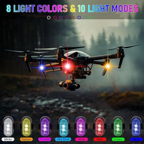 ضوء LED بدون طيار، أضواء LED القوية، 8 ألوان USB مضادة للتصادم، فلاش LED قابل لإعادة الشحن، للطيران الليلي بدون طيار، يناسب DJI Mini 4 Pro، Avata 2، Mini 4k وجميع ملحقات طائرات RC بدون طيار. (4 قطع) in Kuwait