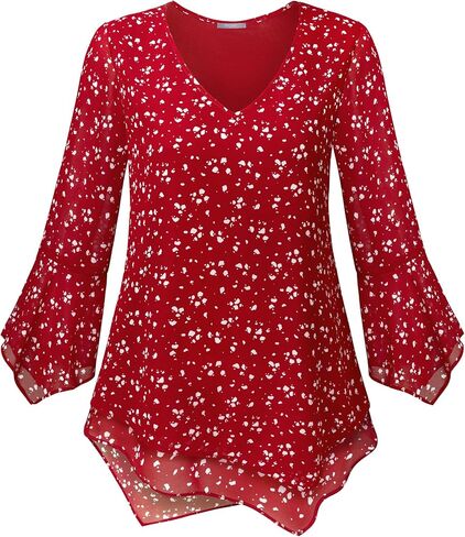 Furnex Blouses for Women Dressy Casual 3/4 Ruffle Sleeve V Neck Chiffon Double Layers Business Casual Tops for Women in Saudi Arabia