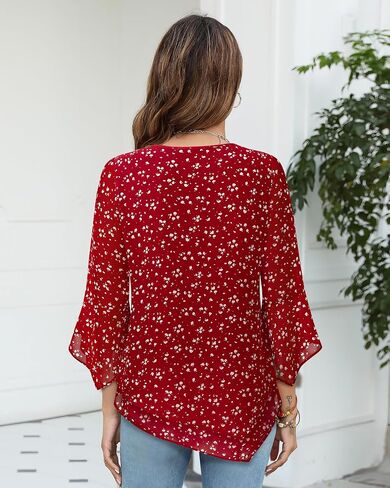 Furnex Blouses for Women Dressy Casual 3/4 Ruffle Sleeve V Neck Chiffon Double Layers Business Casual Tops for Women in Saudi Arabia