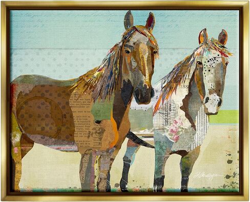 Stupell Industries Wild Farm Horses Layered Newsprint Collage Arrangement Floating Framed Wall Art, Design By Traci Anderson in Kuwait