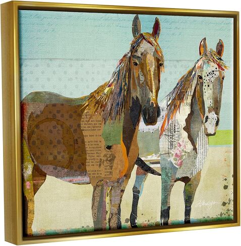 Stupell Industries Wild Farm Horses Layered Newsprint Collage Arrangement Floating Framed Wall Art, Design By Traci Anderson in Kuwait