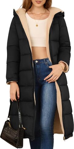 المرأة معطف طويل منتفخ مقنعين زمم سترات صوفية مع جيوب ملابس خارجية الشتاء مبطن معاطف الملابس العصرية 2024 in Kuwait