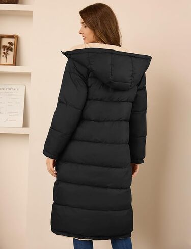 المرأة معطف طويل منتفخ مقنعين زمم سترات صوفية مع جيوب ملابس خارجية الشتاء مبطن معاطف الملابس العصرية 2024 in Kuwait