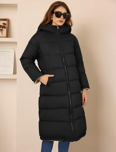 المرأة معطف طويل منتفخ مقنعين زمم سترات صوفية مع جيوب ملابس خارجية الشتاء مبطن معاطف الملابس العصرية 2024 in Kuwait