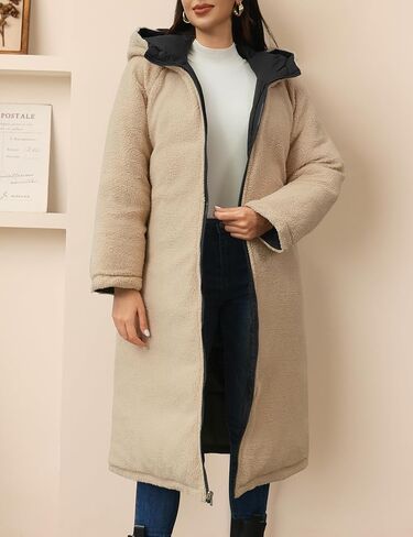 المرأة معطف طويل منتفخ مقنعين زمم سترات صوفية مع جيوب ملابس خارجية الشتاء مبطن معاطف الملابس العصرية 2024 in Kuwait