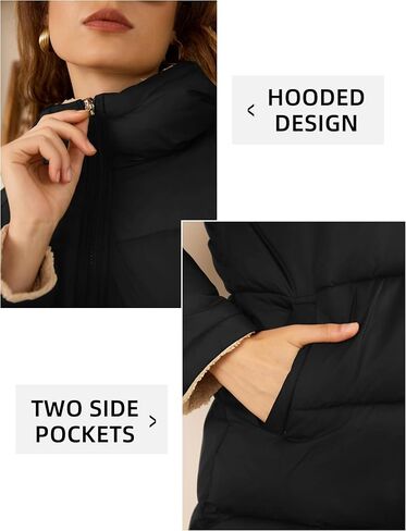 المرأة معطف طويل منتفخ مقنعين زمم سترات صوفية مع جيوب ملابس خارجية الشتاء مبطن معاطف الملابس العصرية 2024 in Kuwait