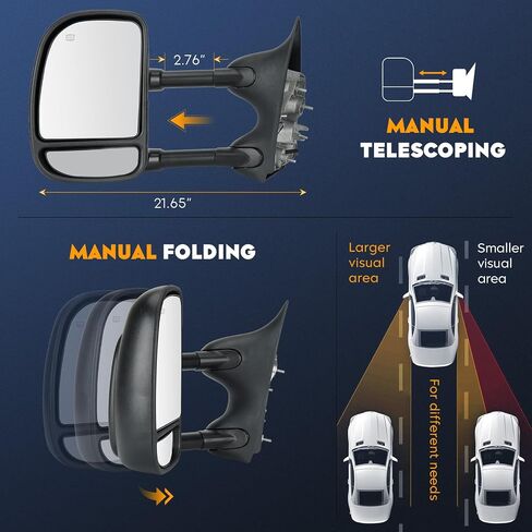Towing Mirrors Compatible with Ford Excursion 2001 2002 2003 2004 2005, F-250 F-350 Super Duty 1999-2007 with Power Heated Manual Folding Telescoping Pair in Saudi Arabia