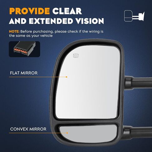 Towing Mirrors Compatible with Ford Excursion 2001 2002 2003 2004 2005, F-250 F-350 Super Duty 1999-2007 with Power Heated Manual Folding Telescoping Pair in Saudi Arabia