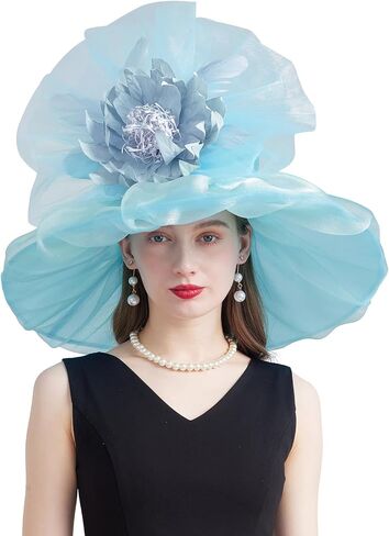 Organza Church Derby Hats for Women Wedding Tea Party Fascinator Floral Wide Brim Sun Hat in Saudi Arabia