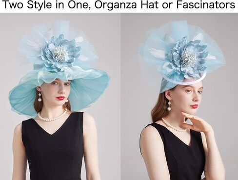 Organza Church Derby Hats for Women Wedding Tea Party Fascinator Floral Wide Brim Sun Hat in Saudi Arabia