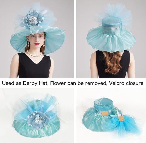 Organza Church Derby Hats for Women Wedding Tea Party Fascinator Floral Wide Brim Sun Hat in Saudi Arabia