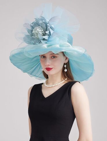Organza Church Derby Hats for Women Wedding Tea Party Fascinator Floral Wide Brim Sun Hat in Saudi Arabia