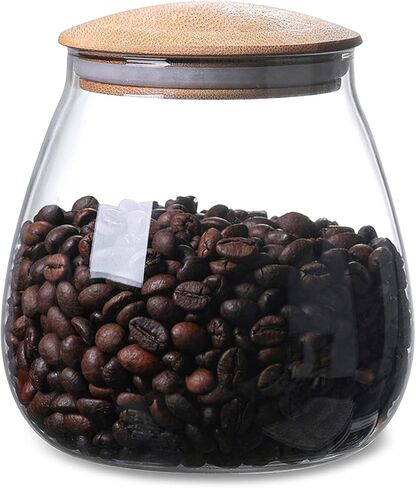 400 ML/13 FL OZ Clear Cute Glass Storage Canister Holder with Airtight Bamboo Lid, Round Modern Decorative Small Container Jar for Coffee, Spice, Candy, Salt, Cookie, Condiment, Pepper, Sugar in Saudi Arabia