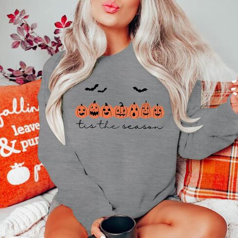 سويت شيرت على شكل يقطين من Tis The Season، سويت شيرتات للهالوين للنساء، بلوفر خفيف الوزن على شكل يقطين مبتسم in Saudi Arabia