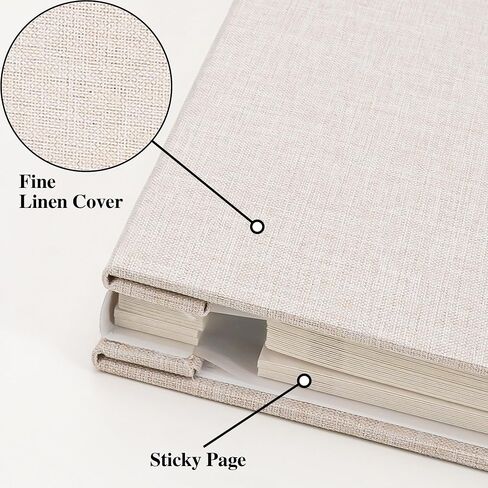 Vienrose 9.84x9.06 Inch Self-Adhesive Photo Album Linen Cover Arch Window Scrapbook Album 40 Pages Blank Inner Page Memory Book with A Metallic Pen, Beige in Kuwait
