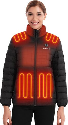 Venustas Women's Lightweight Heated Jacket with Battery, 6-Zone Electric Puffer Winter Coat for Outdoor Camping Hiking in Kuwait