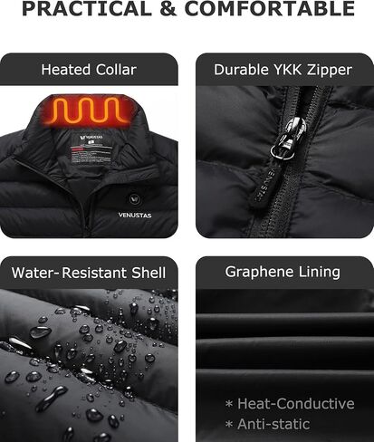 Venustas Women's Lightweight Heated Jacket with Battery, 6-Zone Electric Puffer Winter Coat for Outdoor Camping Hiking in Kuwait