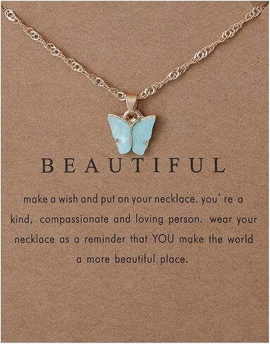 Sweet Cute Colorful Butterfly Adjustable Clavicle Chain Lightweight Arcylic Insect Necklace with Message Card Friendship Good Luck Bohemian Jewelry for Women in Saudi Arabia