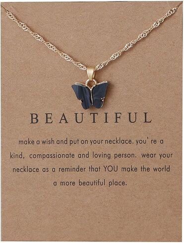 Sweet Cute Colorful Butterfly Adjustable Clavicle Chain Lightweight Arcylic Insect Necklace with Message Card Friendship Good Luck Bohemian Jewelry for Women in Saudi Arabia