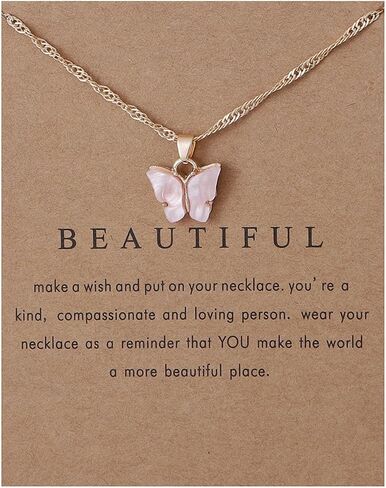 Sweet Cute Colorful Butterfly Adjustable Clavicle Chain Lightweight Arcylic Insect Necklace with Message Card Friendship Good Luck Bohemian Jewelry for Women in Saudi Arabia