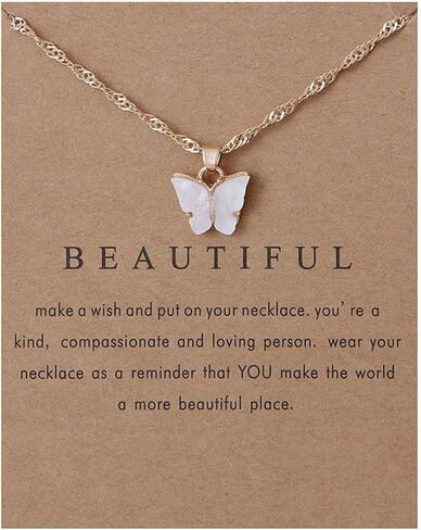 Sweet Cute Colorful Butterfly Adjustable Clavicle Chain Lightweight Arcylic Insect Necklace with Message Card Friendship Good Luck Bohemian Jewelry for Women in Saudi Arabia