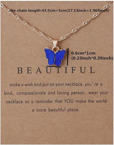 Sweet Cute Colorful Butterfly Adjustable Clavicle Chain Lightweight Arcylic Insect Necklace with Message Card Friendship Good Luck Bohemian Jewelry for Women in Saudi Arabia