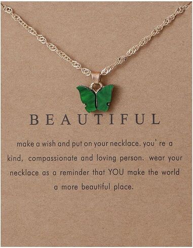 Sweet Cute Colorful Butterfly Adjustable Clavicle Chain Lightweight Arcylic Insect Necklace with Message Card Friendship Good Luck Bohemian Jewelry for Women in Saudi Arabia