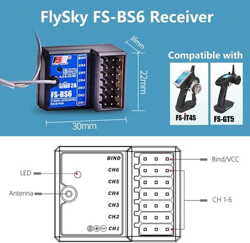 GoolRC Flysky FS-BS6 Receiver 2.4Ghz 6CH AFHDS2 Receiver Compatible with Flysky FS-GT5 FS-IT4S RC Transmitter for RC Car Boat (2PCS) in Saudi Arabia